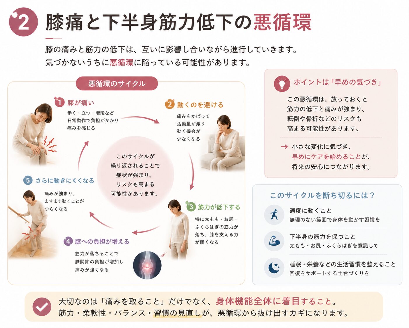 膝痛と下半身筋力低下の悪循環
