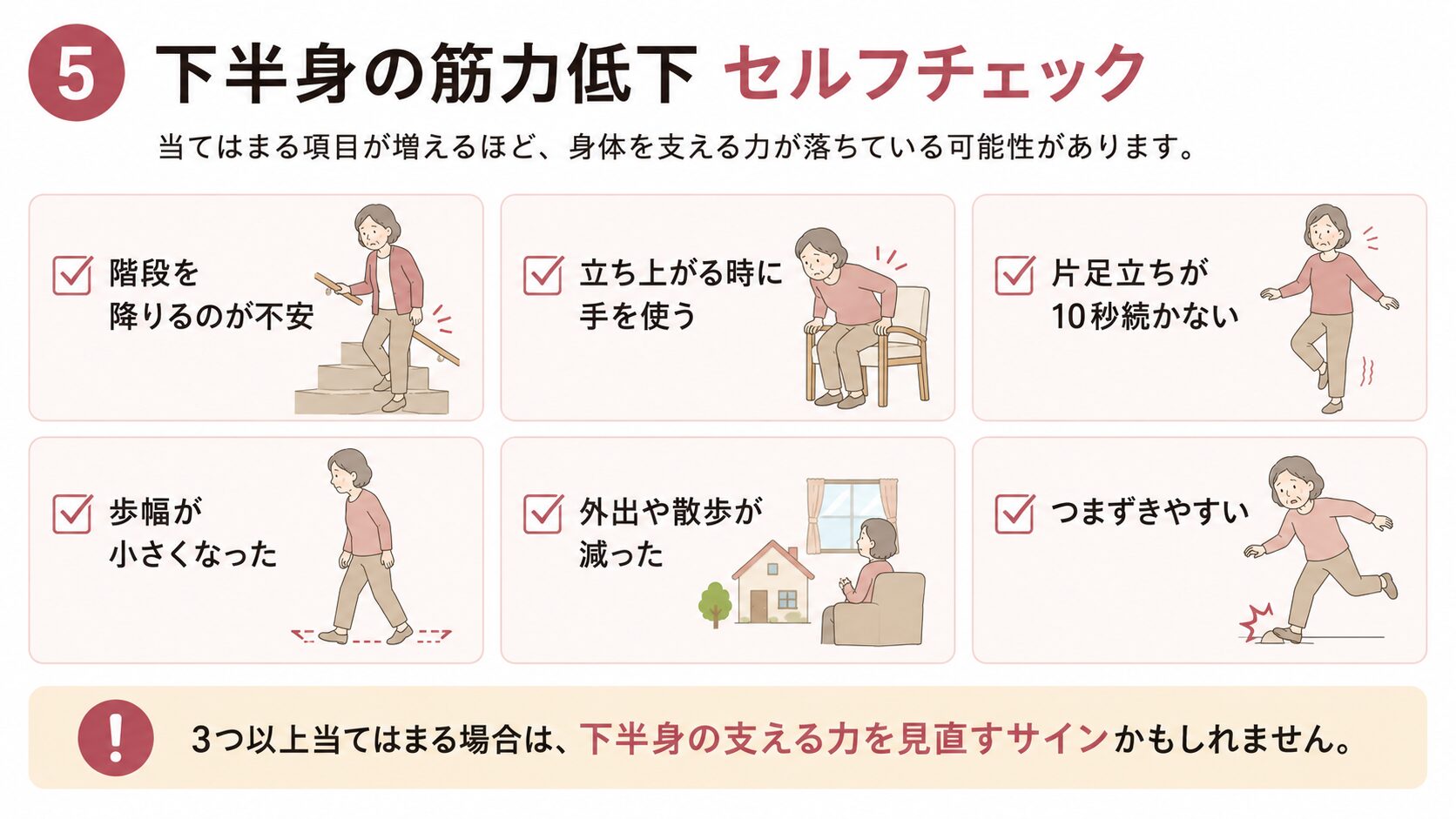 下半身の筋力低下セルフチェック